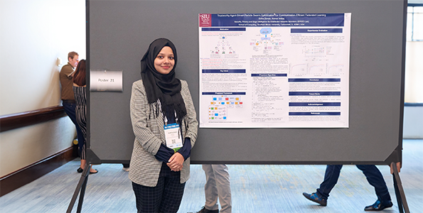 SIU Computer Science student Saika Zaman presenting research at the Tapia Conference SRC